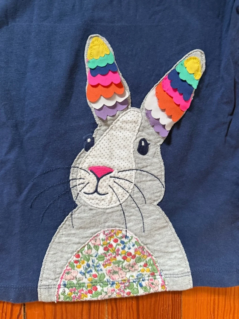 Mini Boden Navy Long-Sleeve Bunny Appliqué Top